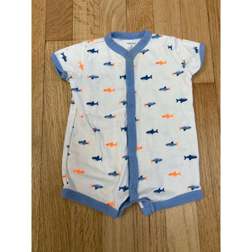 Carter's Shark Romper Short Sleeve‎ Neon Baby 3M White